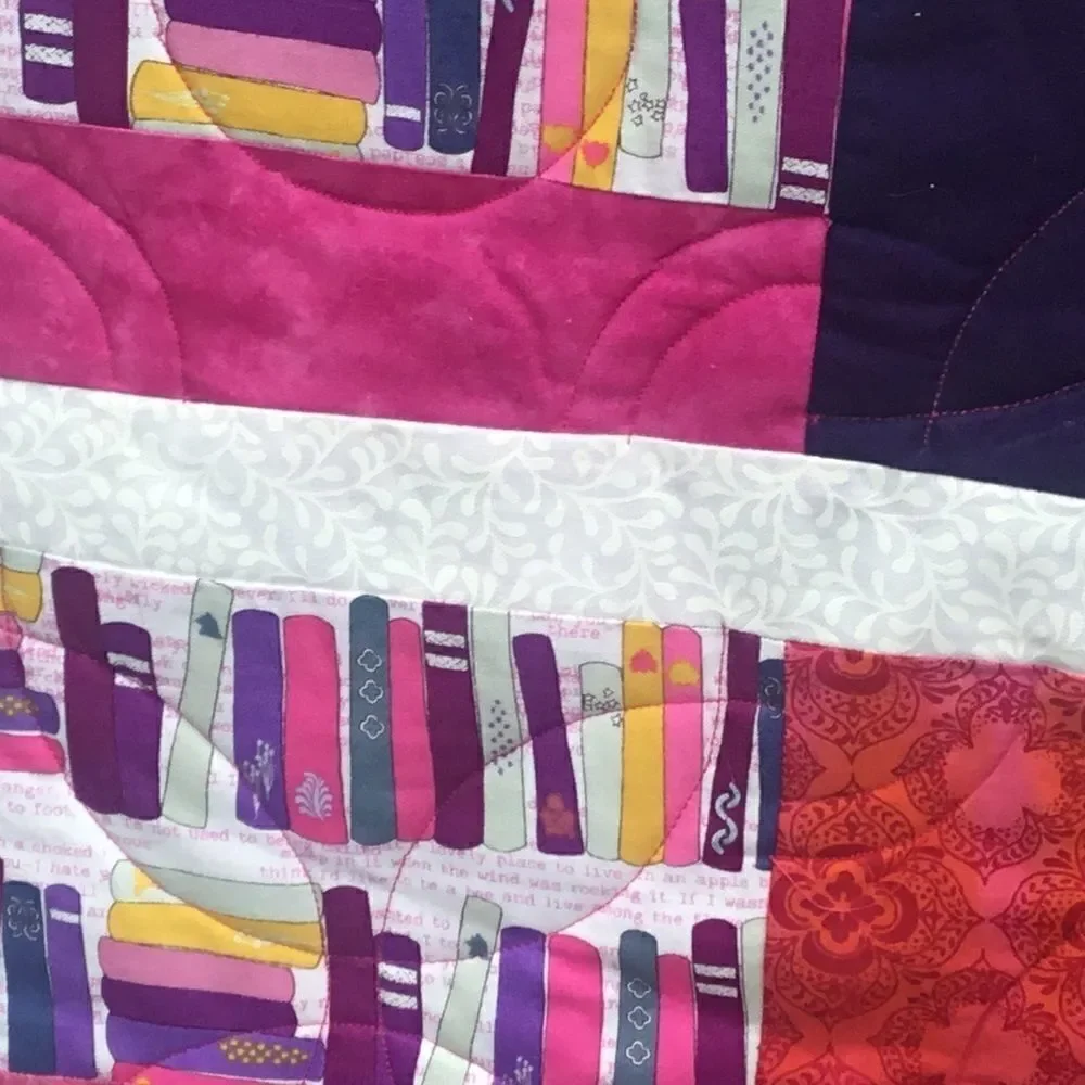 NWT. Hand Crafted Let’s Read Fuschia Quilt